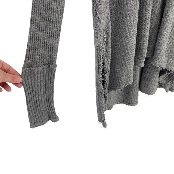 Free People Sunset Park Tunic Drippy Thermal Gray Waffle Knit Distressed Small - Picture 5 of 8